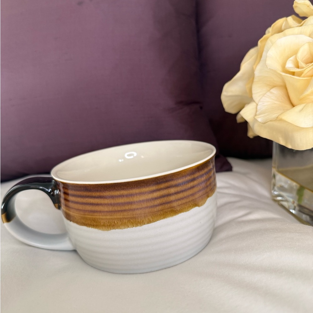 Home Essentials large Brown and White Ceramic coffee Mug. soup or cereal bowl